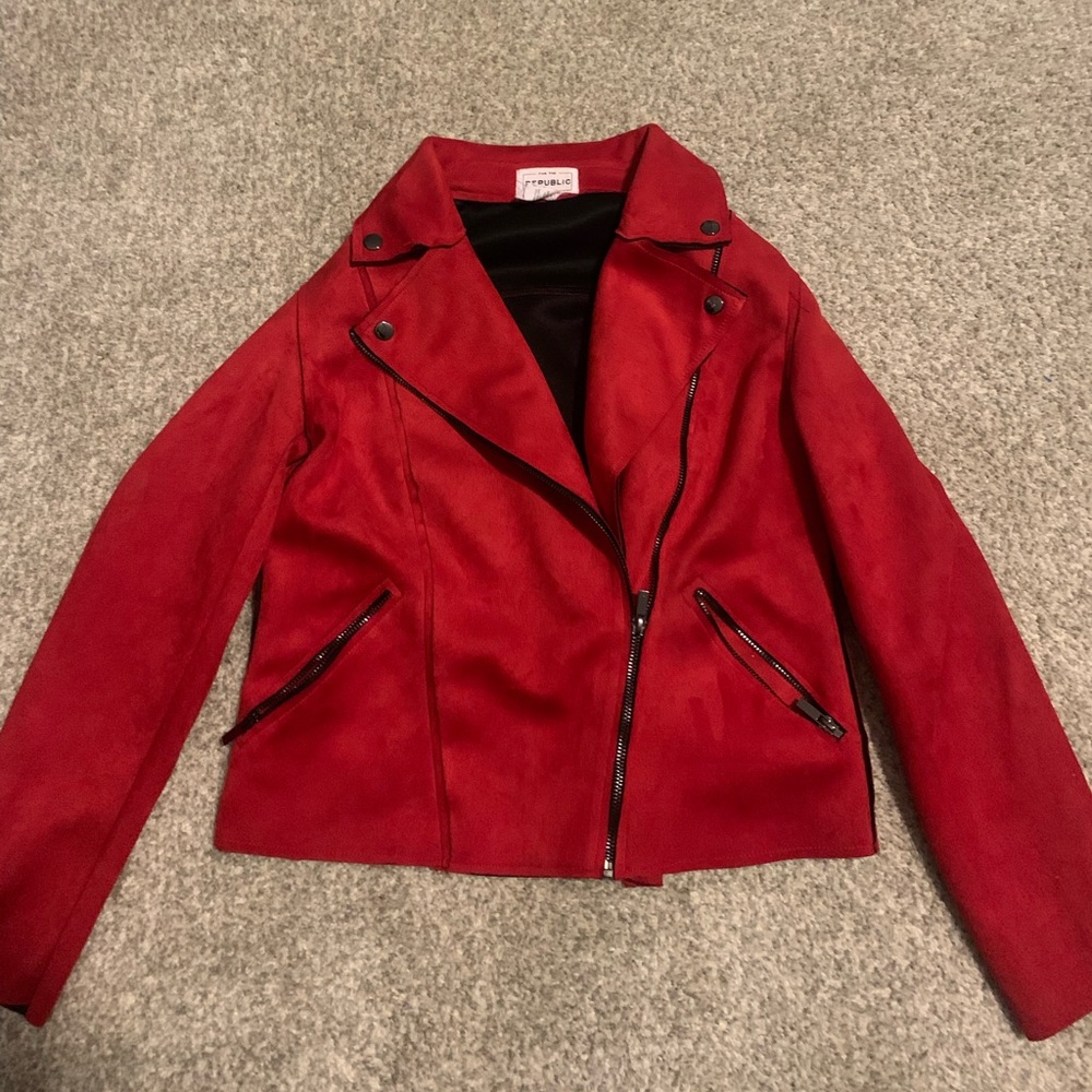 For The Republic Vibrant Red Leather Jacket